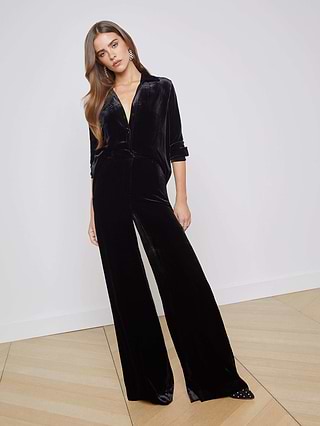 L'AGENCE Pilar Velvet Wide-Leg Pants In Black