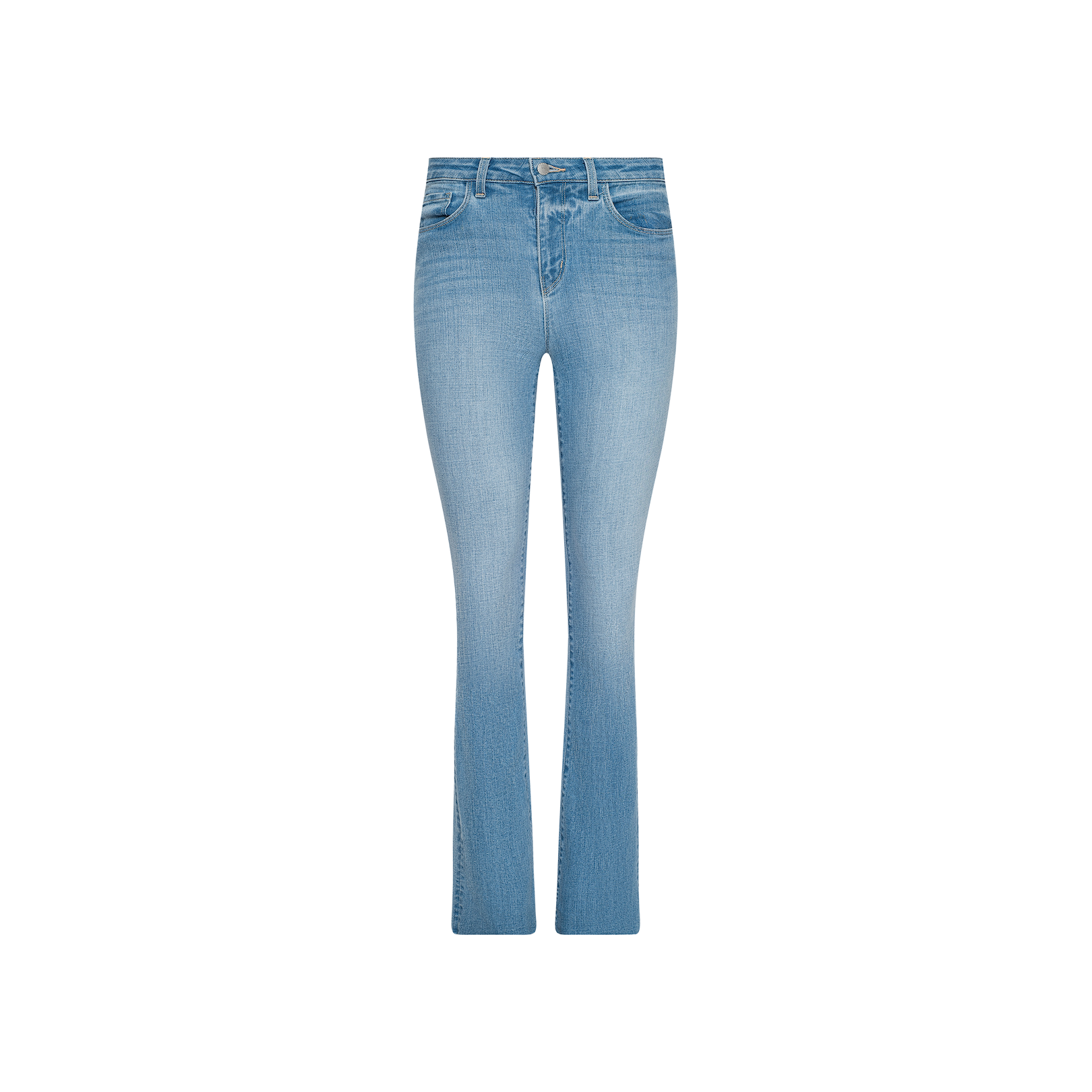 Ruth Straight-Leg Jean in light blue vintage wash denim, featuring a high-waisted, fitted straight-leg silhouette with front pockets and belt loops, shown from the front against a plain white background.