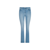 Ruth Straight-Leg Jean in light blue vintage wash denim, shown against a plain white background. These high-waisted jeans offer a classic five-pocket design and feature a slim, gently flared straight leg with a raw hem.