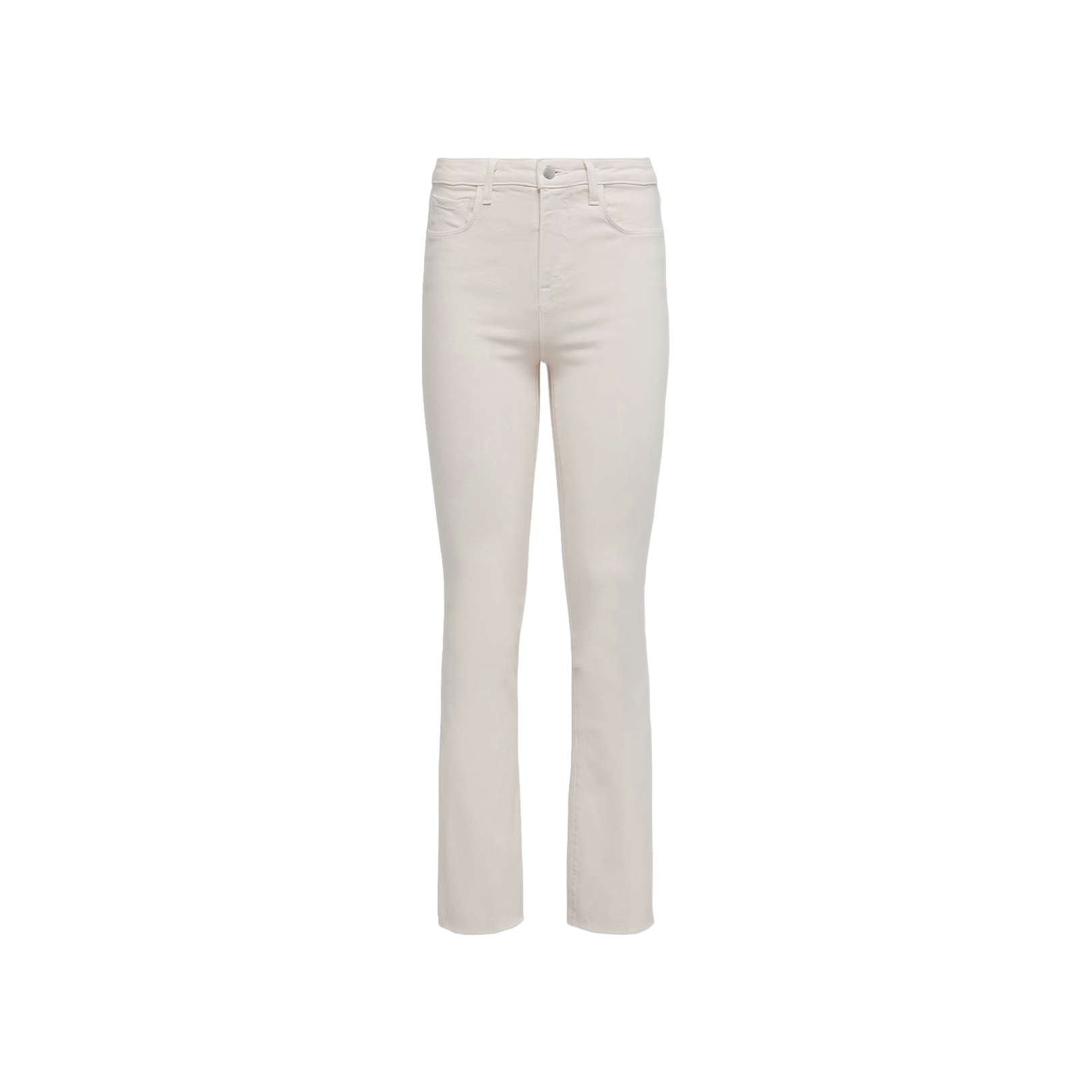 A pair of Ruth Straight-Leg Jeans in vintage-white stretch denim, featuring a high-rise fit, displayed on a plain white background.