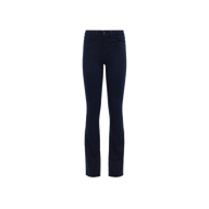 Ruth Straight-Leg Jean in ultra dark indigo wash features a mid-rise waist, front pockets, and belt loops, crafted from super stretch denim and shown against a plain white background.