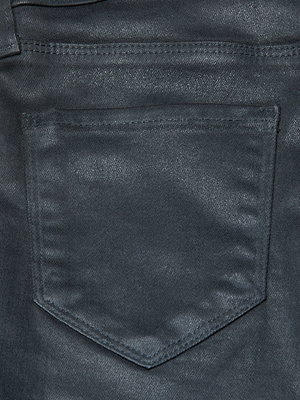 Close-up of the back pocket on the Ruth Coated Straight-Leg Jean by L'AGENCE, highlighting stitching details and the unique coated denim texture.