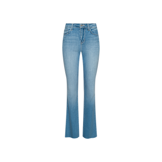 Ruth Straight-Leg Jean in a light indigo wash, featuring a high waist, front and back pockets, belt loops, and a button-and-zip closure, displayed on a plain white background.