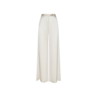 Gavin Silk Wide-Leg Pant in a champagne hue, featuring a high-rise waist, belt loops, front pleats, and a smooth finish, shown against a plain white background.