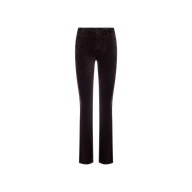 A pair of Stevie Velvet Jean high-waisted, slim straight leg pants in dark java brown is displayed against a plain white background.