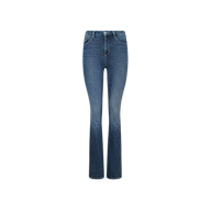 The Selma Bootcut Jean, a pair of blue high rise bootcut jeans crafted from stretch denim, is displayed against a plain white background.