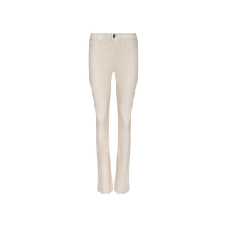 Selma Coated Bootcut Jeans featuring a button and zip closure and a sleek leather-look finish, displayed against a plain white background.