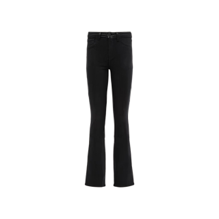 Selma Coated Bootcut Jean in black, shown from the front against a plain white background, featuring high-rise waist, pockets, a button closure, and the signature bootcut hem.