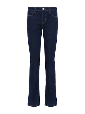 The L'AGENCE Selma Bootcut Jean features dark blue stretch denim, a slim bootcut silhouette with classic five-pocket styling, visible stitching, and is shown against a plain white background.