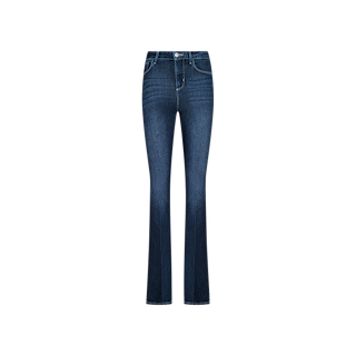 Marty Flare Jean in dark blue, featuring a high-rise waist and slight flare-leg silhouette, crafted from stretch denim for added comfort, displayed front-on against a plain white background.