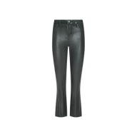Kendra Coated Cropped Flare Jean in ash olive green, featuring a high waist, straight-leg fit, front pockets, button closure, and a slightly cropped flared hem, displayed on a white background.