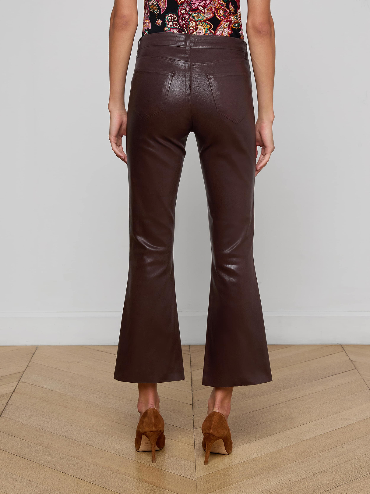 Kendra Coated Cropped Flare Jean in Chocolate Coated | L'AGENCE