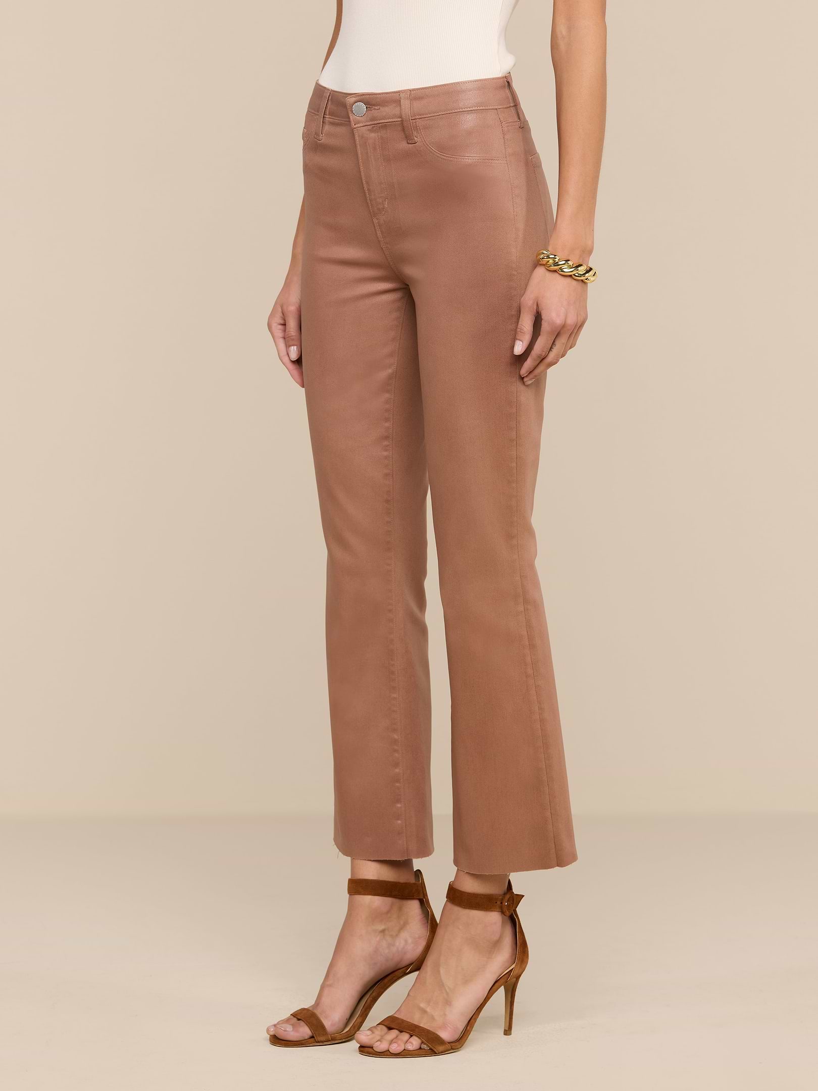 Kendra Cropped Flare Jean in Hazelnut Coated | L'AGENCE