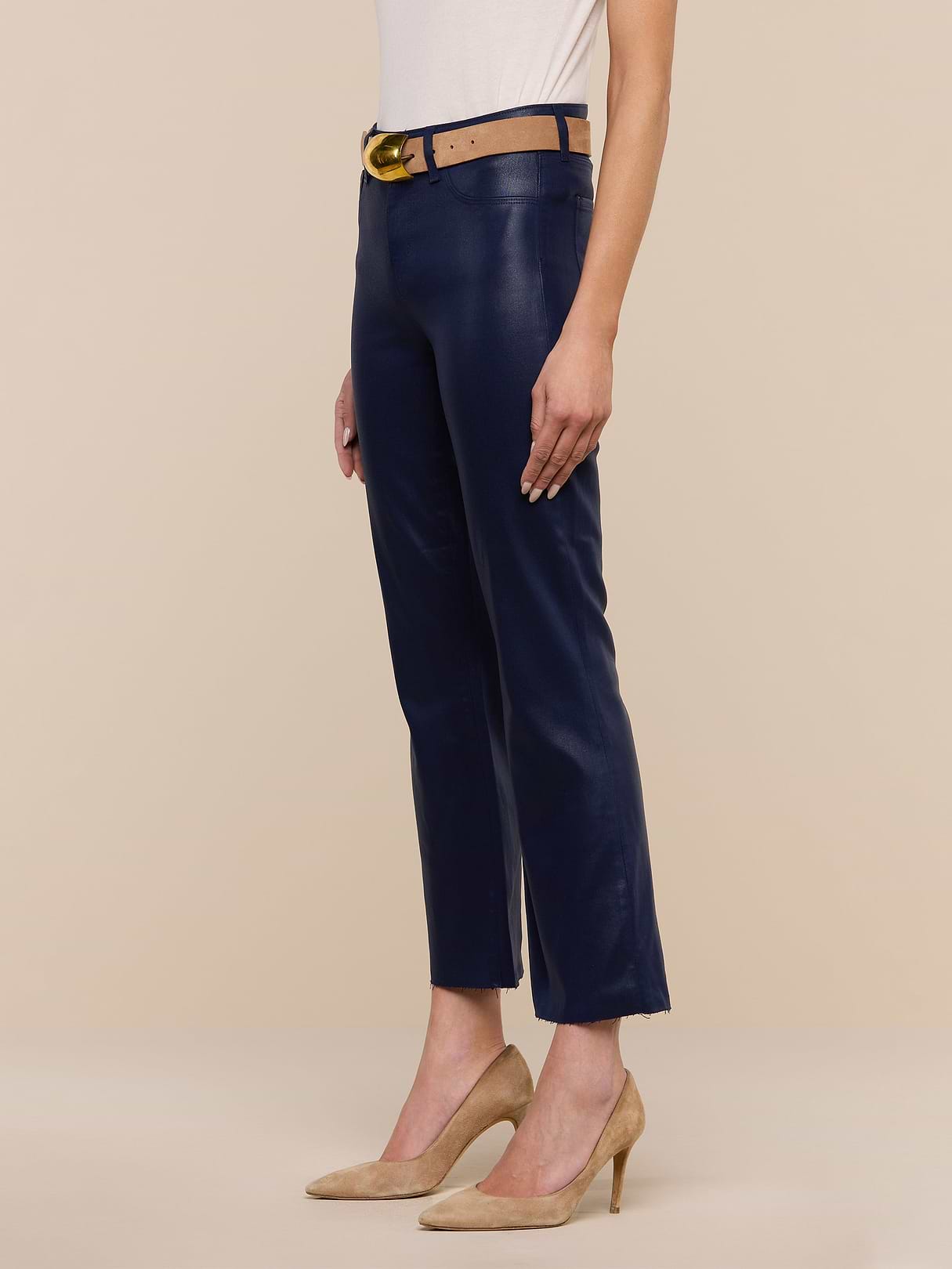 Kendra Coated Cropped Flare Jean in Midnight Coated | L'AGENCE