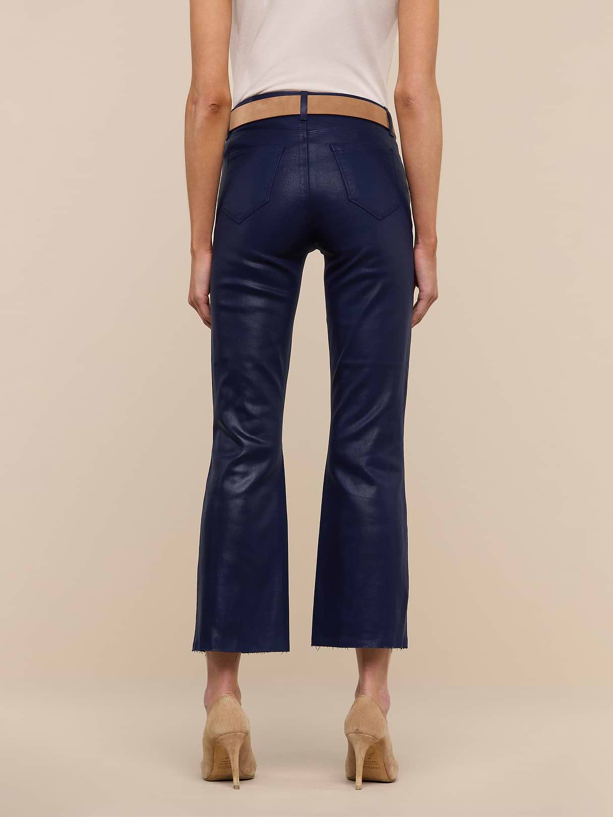 Kendra Coated Cropped Flare Jean in Midnight Coated | L'AGENCE