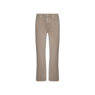 Wanda Cropped Wide-Leg Jean in a neutral tan hue, featuring a front button and zipper closure, five pockets, and subtle faded detailing, displayed on a plain white background.