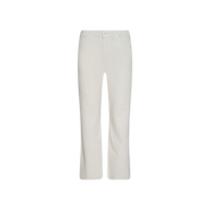 Wanda Cropped Wide-Leg Jeans in an ecru wash displayed on a plain white background, featuring a button and zipper closure, front and back pockets, and belt loops. Crafted from lightweight denim for comfortable all-day wear.