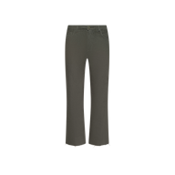 Wanda Cropped Wide-Leg Jean in olive green, featuring a wide-leg silhouette, raw unfinished hem, front and back pockets, and a button closure, displayed on a white background.