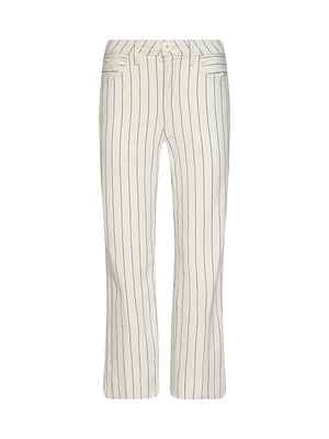 Wanda Cropped Wide-Leg Pant in white cotton twill with vertical pinstripes, belt loops, button closure, and two front pockets, shown against a plain white background.