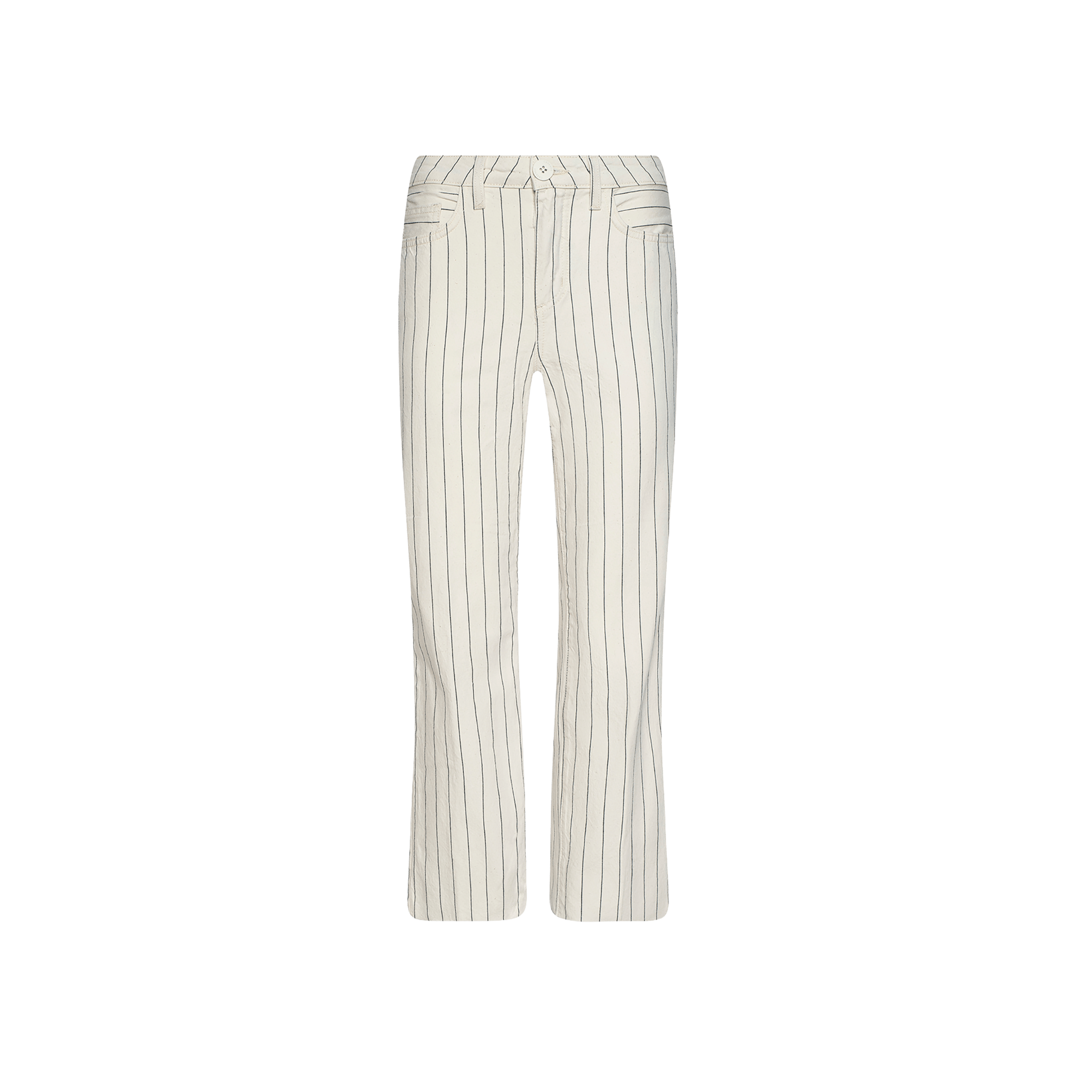 Wanda Cropped Wide-Leg Pant featuring thin black vertical nautical stripes on a white background, designed with belt loops, front pockets, and a wide-leg cropped fit, displayed against a plain white background.