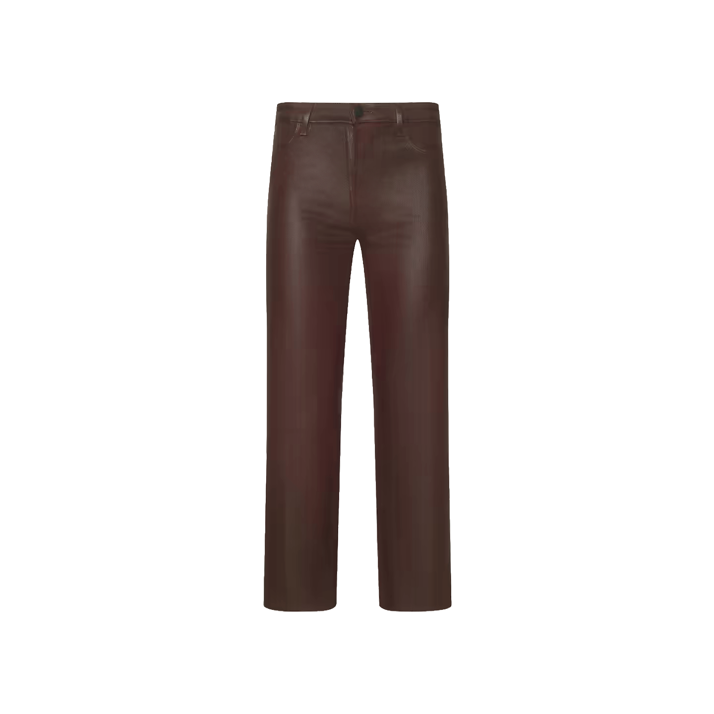 Wanda Coated Cropped Wide-Leg Jean in brown leather with belt loops, front button, pockets, and a raw hem is displayed on a plain white background.