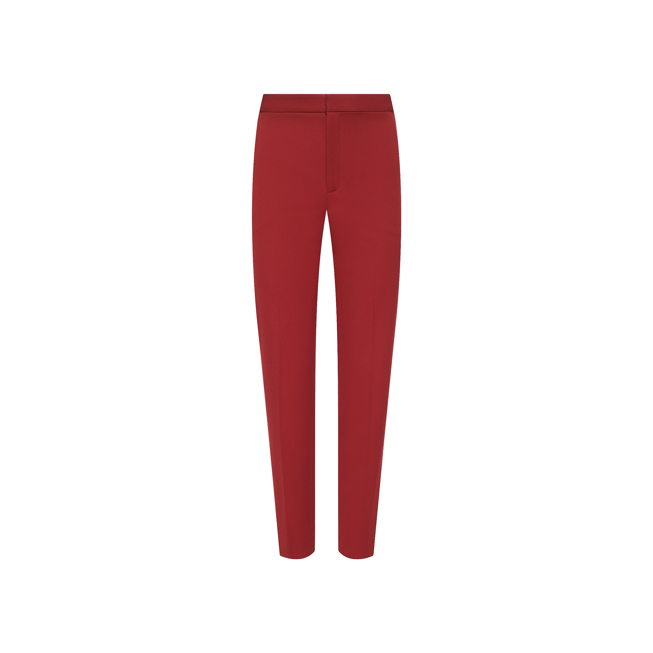 Rebel Trouser in red high-rise, slim-straight stretch twill suiting.