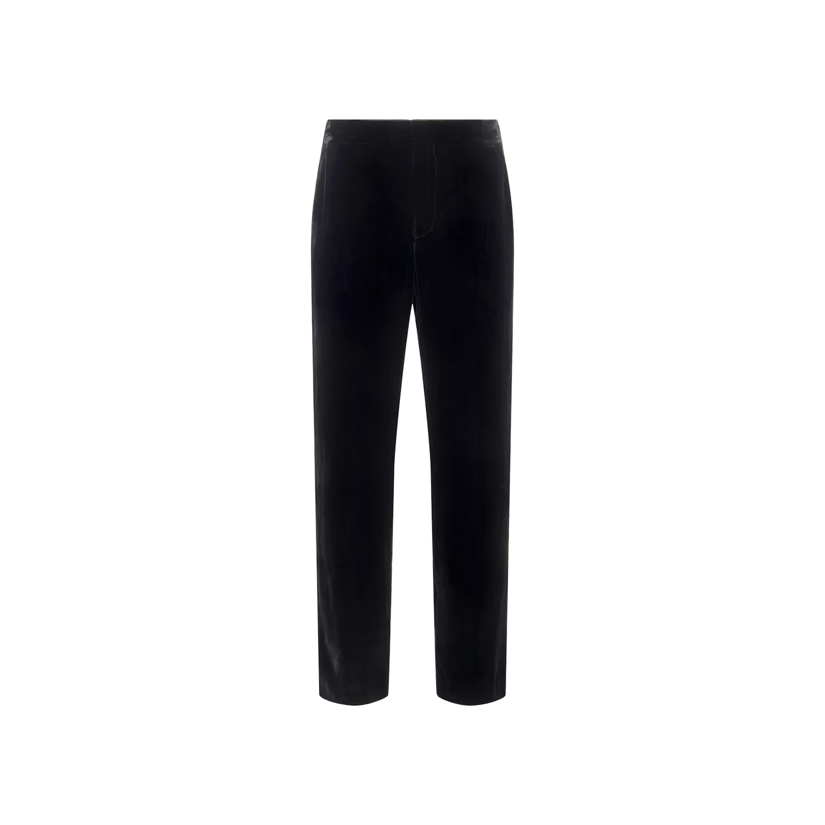 Rebel Velvet Trouser by L’AGENCE in black velvet, featuring a high-rise straight leg silhouette and minimalist design, shown against a plain light gray background.