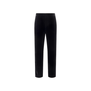 Rebel Velvet Trouser by L’AGENCE in black velvet, featuring a high-rise straight leg silhouette and minimalist design, shown against a plain light gray background.