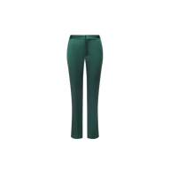 Rebel Satin Trousers in dark green with a slim-straight fit, smooth satin finish, and a tailored aesthetic.