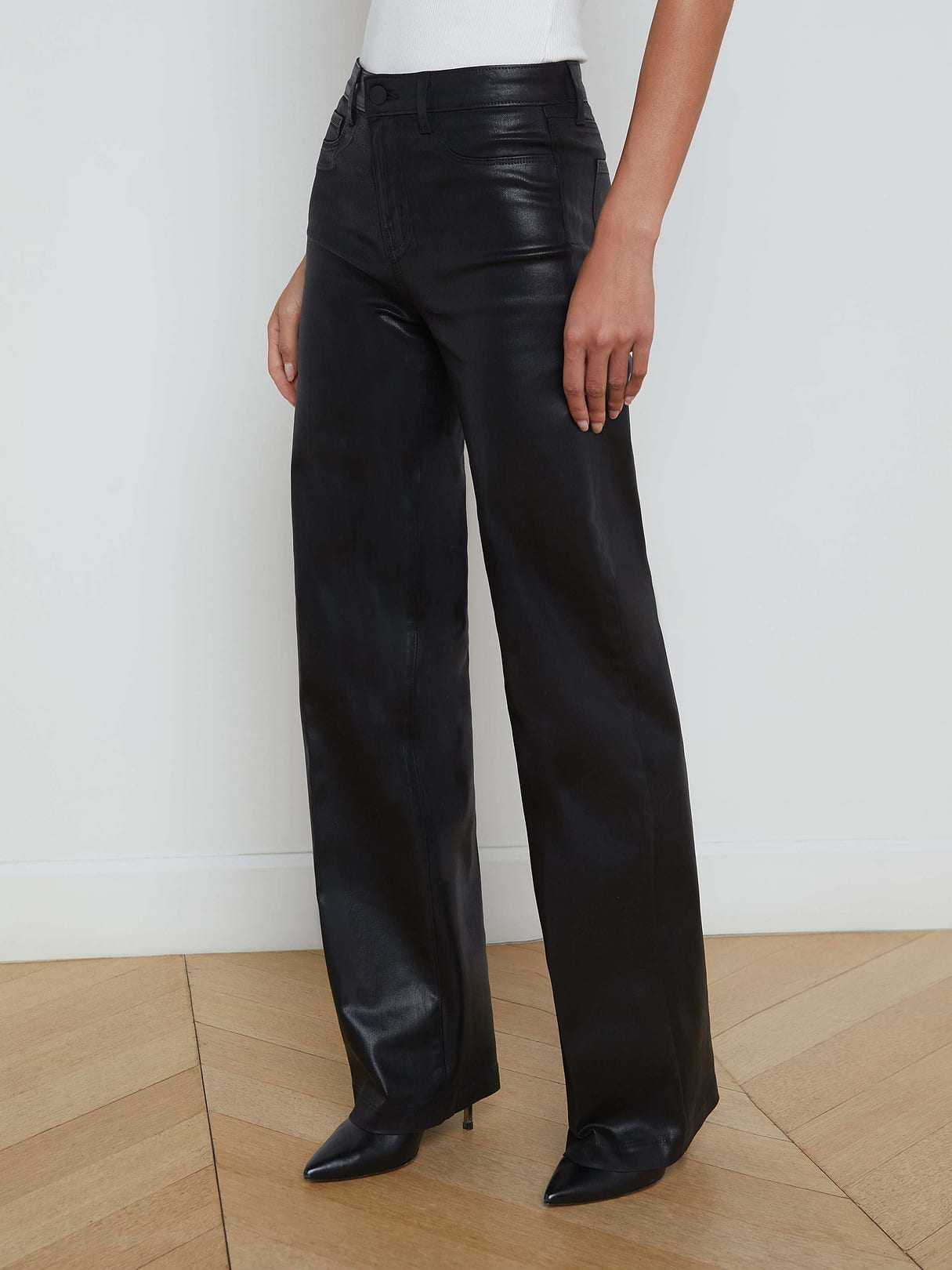 CS】coated wide denim pants (black) 【公式通販】