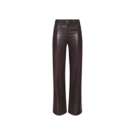 Clayton Coated Wide-Leg Jean in brown, featuring a high-rise, wide-leg silhouette with front pockets and button closure, displayed on a plain white background.