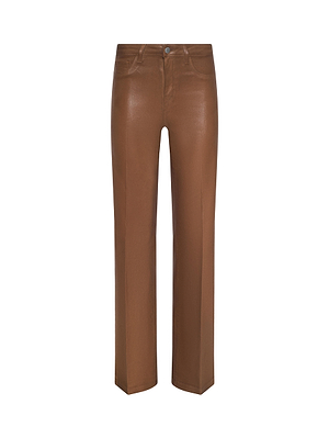 L'AGENCE Clayton Coated Wide-Leg Jean with a slight sheen, contoured waistband, belt loops, front button and zip closure, plus front pockets, shown against a plain white background.