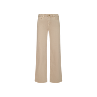 The Alicent Wide-Leg Jean is a beige, high-waisted, sneaker-length style featuring front and back pockets with a button and zipper closure, displayed on a plain white background.