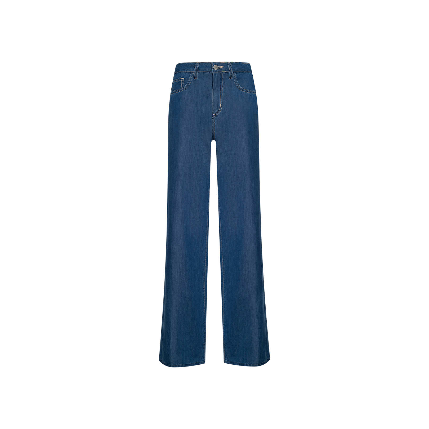 A pair of Alicent Wide-Leg Jeans, featuring a high-rise fit and wide-leg silhouette, crafted from featherweight denim with front pockets and visible stitching, displayed on a plain white background.