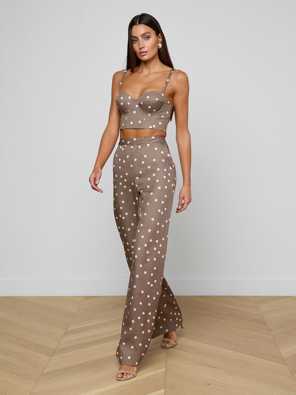 パンツ llic Dot Trouser 30 Livvy Straight-Leg Trouser in Cardamom/Ecru Polka Dot | L'AGENCE
