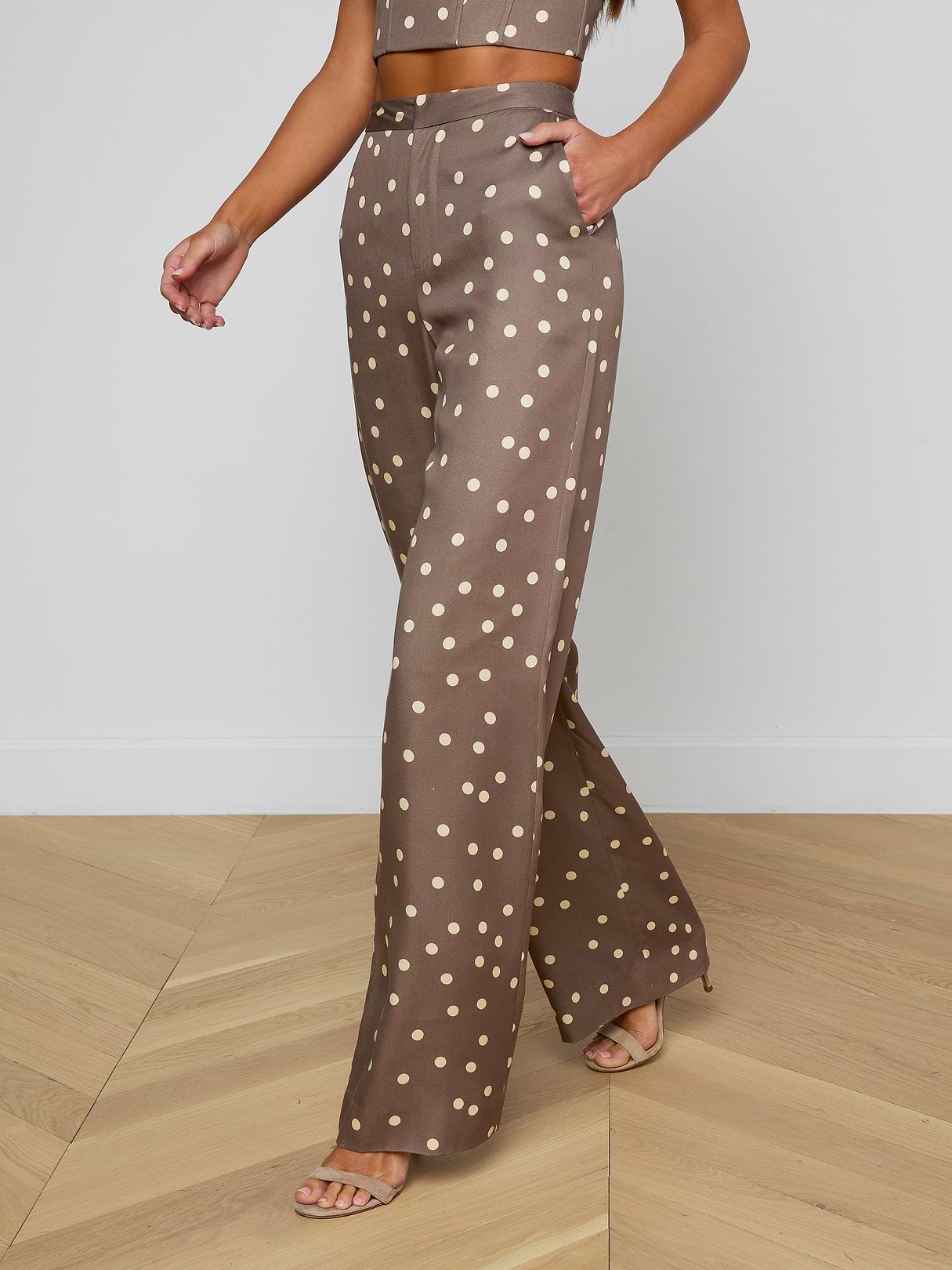 Livvy Straight-Leg Trouser in Cardamom/Ecru Polka Dot | L'AGENCE
