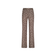 Livvy Straight-Leg Trouser in brown, featuring a high-rise fit and white polka dot print, displayed on a plain white background.