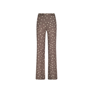 Livvy Straight-Leg Trouser in brown, featuring a high waist and polka dot print, displayed on a plain white background.