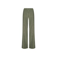 The Livvy Linen-Blend Trouser is a pair of olive green high-waisted, straight-leg trousers featuring vertical white pinstripes, shown against a plain white background.