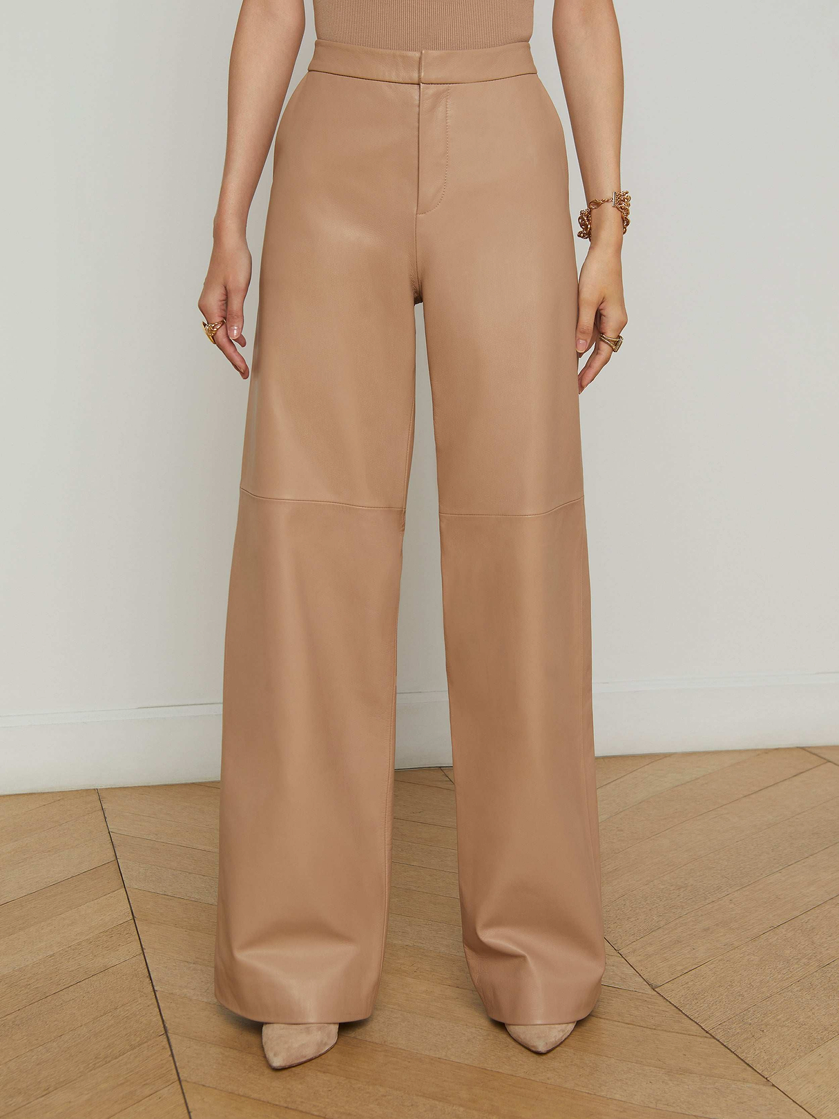 Livvy Leather Straight-Leg Trouser in Cappuccino | L'AGENCE