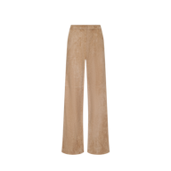Livvy Suede Straight-Leg Trouser in tan featuring a high-rise, straight-leg cut with a waistband and front seam detailing for a business casual look.