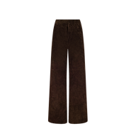 The Livvy Suede Trouser is a high-rise, wide-leg brown suede pant, perfect for Fall 2026, displayed on a plain white background.