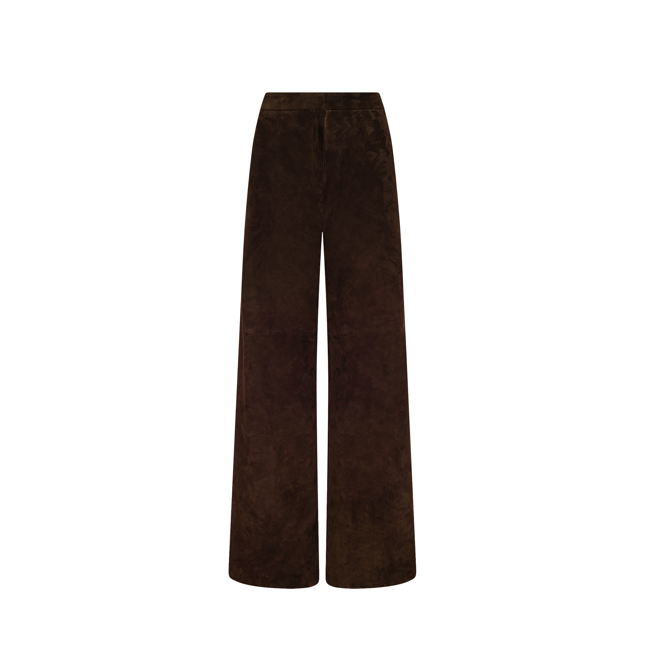 The Livvy Suede Trouser is a high-rise, wide-leg brown suede pant, perfect for Fall 2026, displayed on a plain white background.