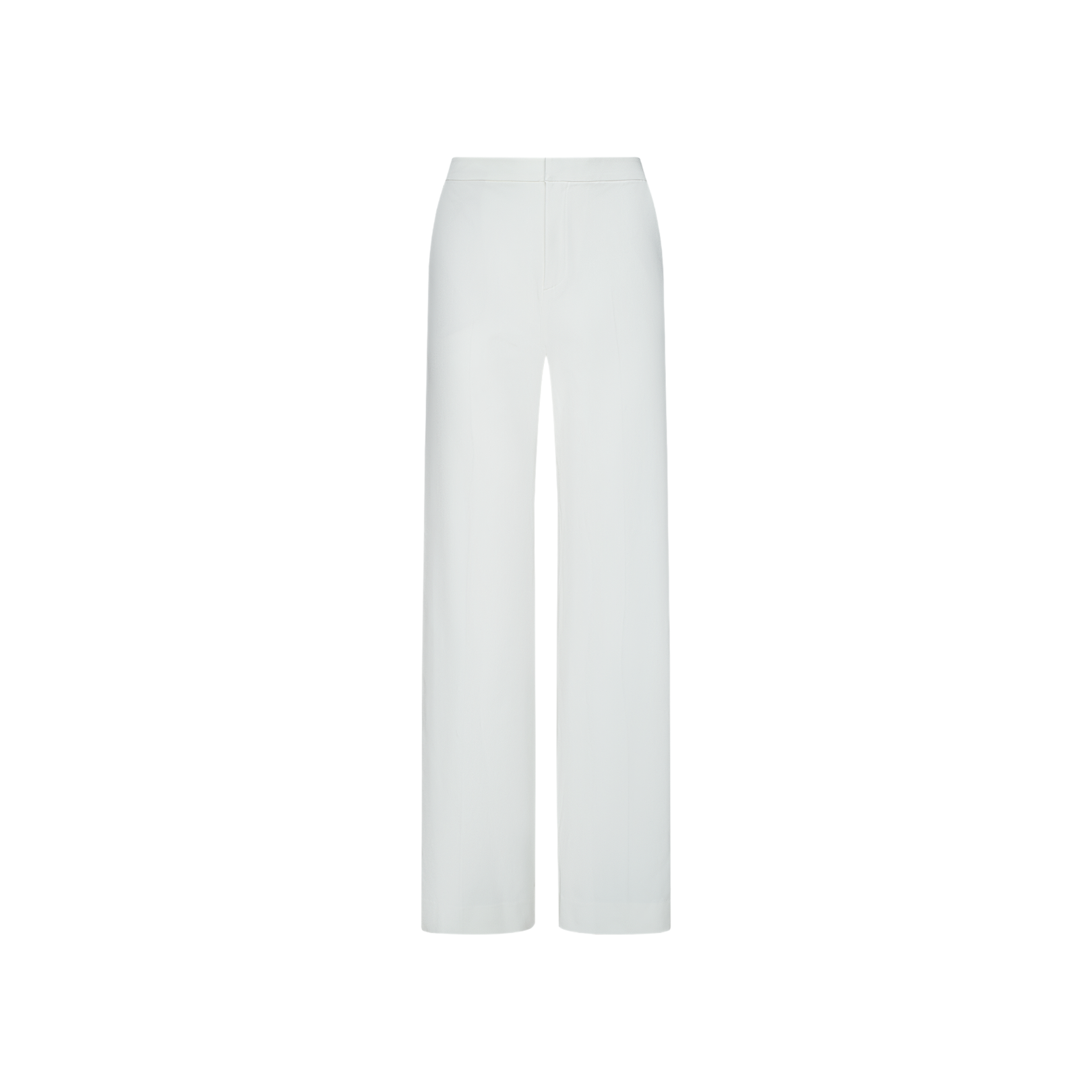 Livvy Trouser in white, featuring a high-rise waist and wide-leg silhouette, displayed from the front against a plain white background with a clean, minimalistic design.