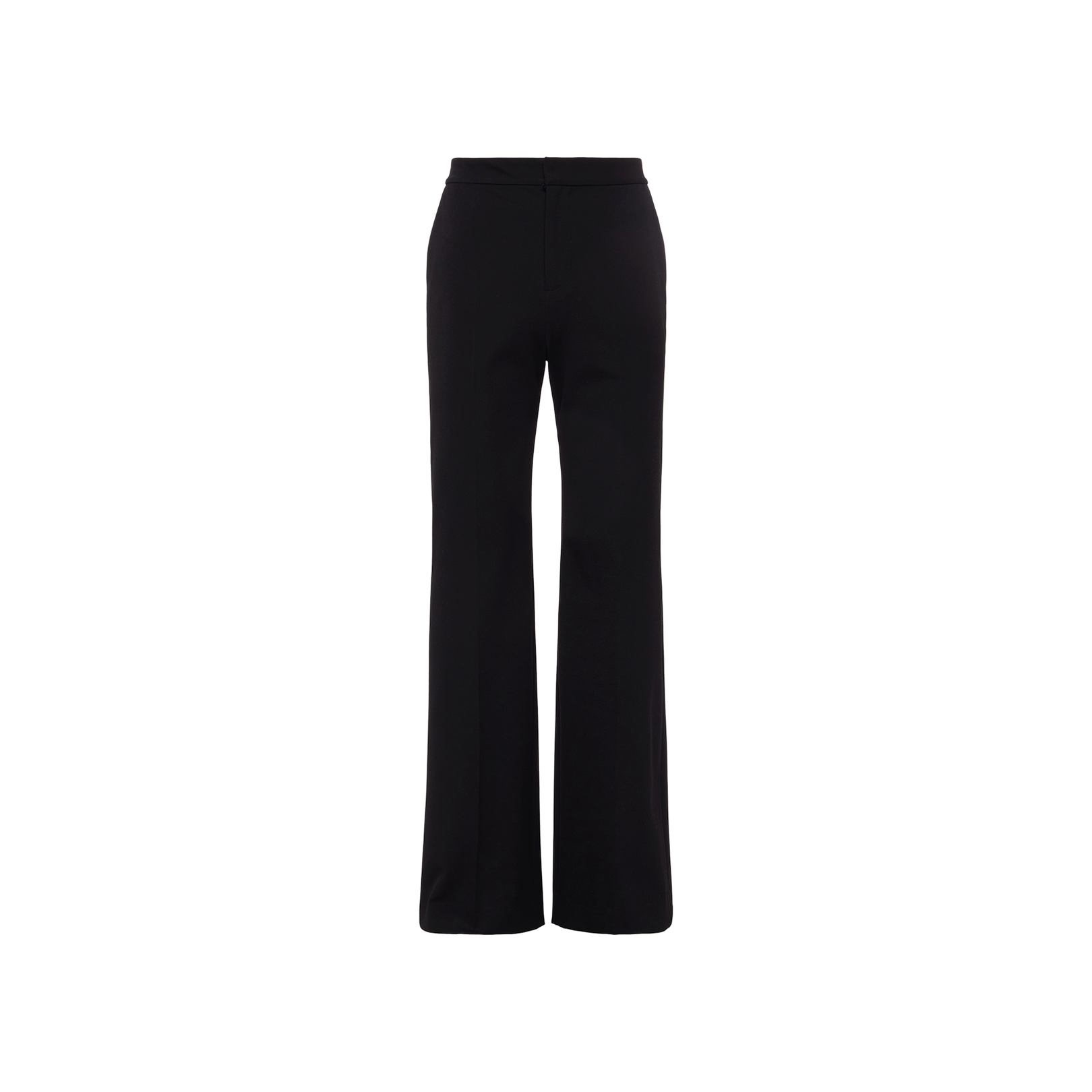 The Livvy Trouser is a black, high-waisted wide-leg pant showcased on a plain white background, featuring a front view with a minimal, tailored silhouette and no visible embellishments—an elevated wardrobe staple ideal for seamless office-to-dinner style.