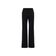 The Livvy Trouser is a black, high-waisted wide-leg pant showcased on a plain white background, featuring a front view with a minimal, tailored silhouette and no visible embellishments—an elevated wardrobe staple ideal for seamless office-to-dinner style.