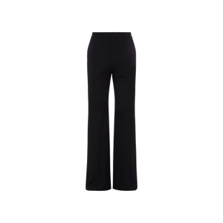 The Livvy Trouser is a black, high-waisted wide-leg pant showcased on a plain white background, featuring a front view with a minimal, tailored silhouette and no visible embellishments—an elevated wardrobe staple ideal for seamless office-to-dinner style.