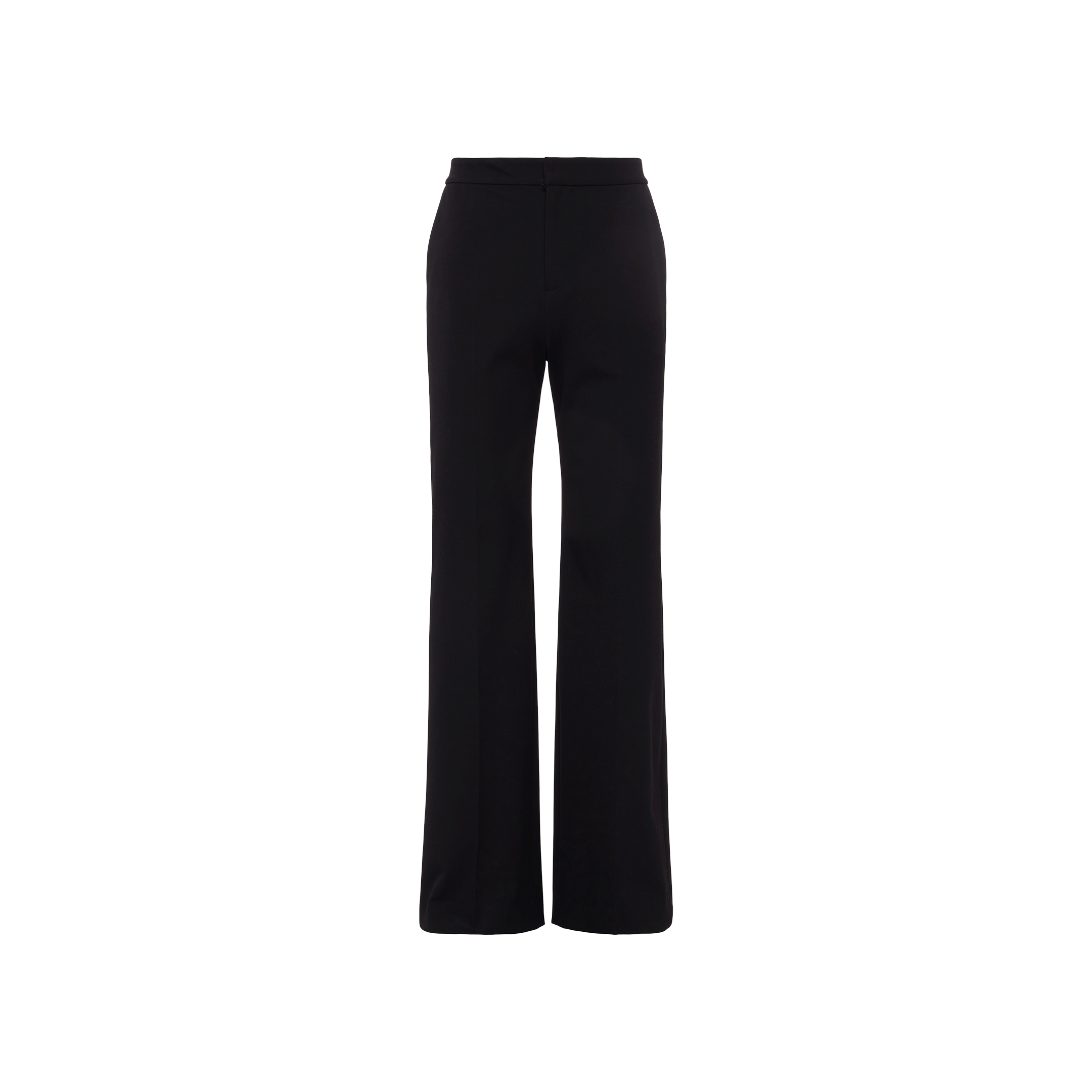 The Livvy Trouser is a black, high-waisted wide-leg pant showcased on a plain white background, featuring a front view with a minimal, tailored silhouette and no visible embellishments—an elevated wardrobe staple ideal for seamless office-to-dinner style.