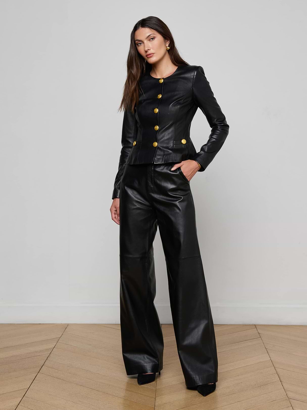 Livvy Leather Straight-Leg Trouser in Black | L'AGENCE
