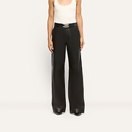 Livvy Leather Trouser in lightweight lambskin with a wide-leg fit, finished with a black belt featuring a gold-tone buckle.